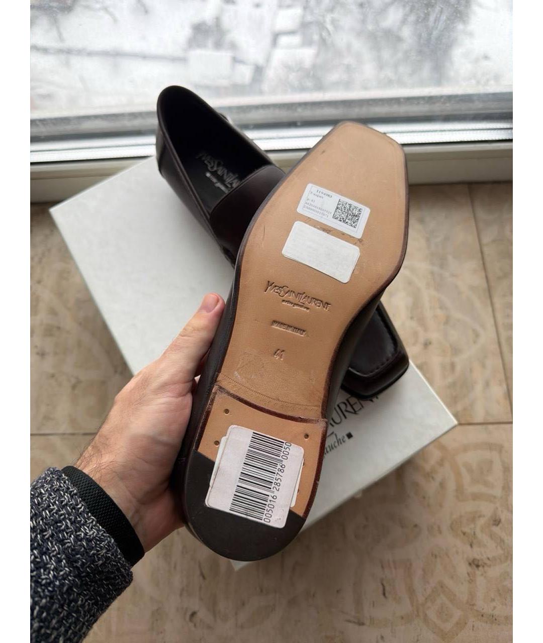 SAINT LAURENT Коричневые кожаные туфли, фото 8