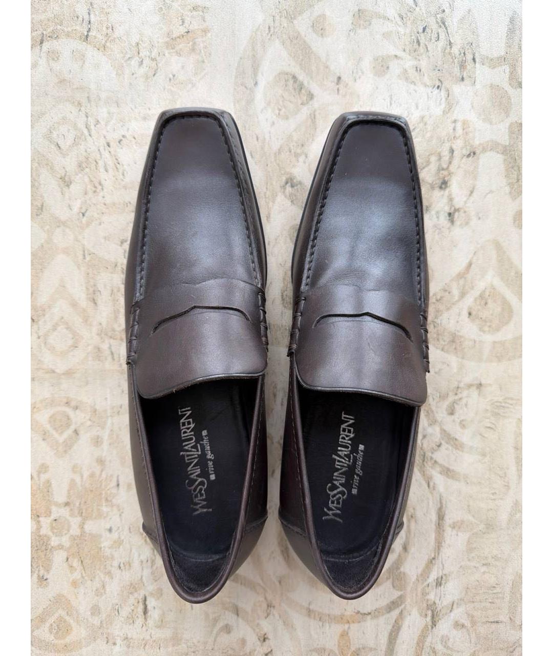 SAINT LAURENT Коричневые кожаные туфли, фото 3