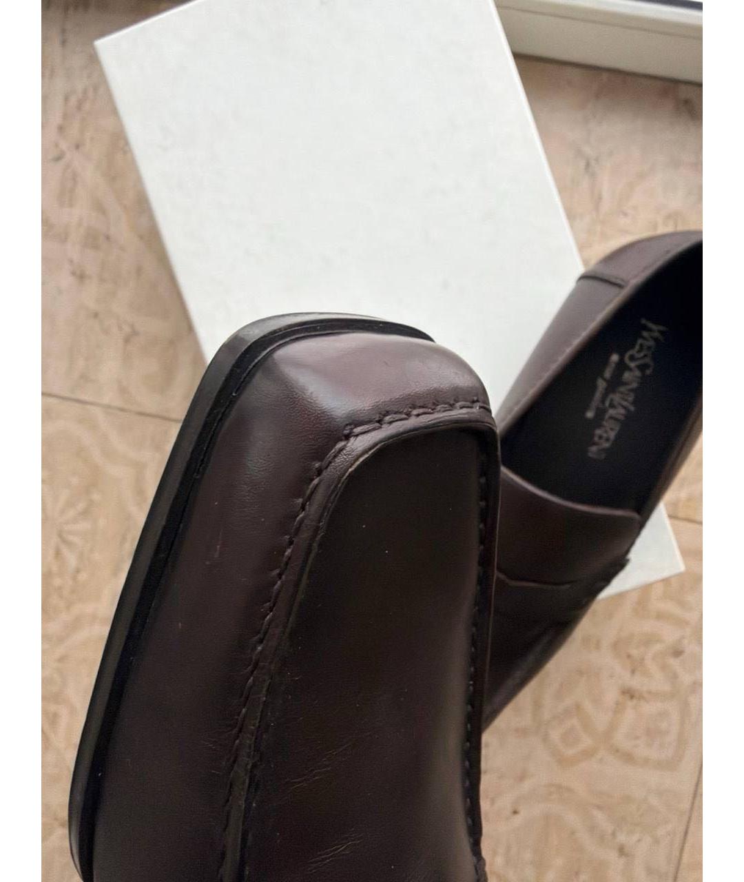 SAINT LAURENT Коричневые кожаные туфли, фото 6