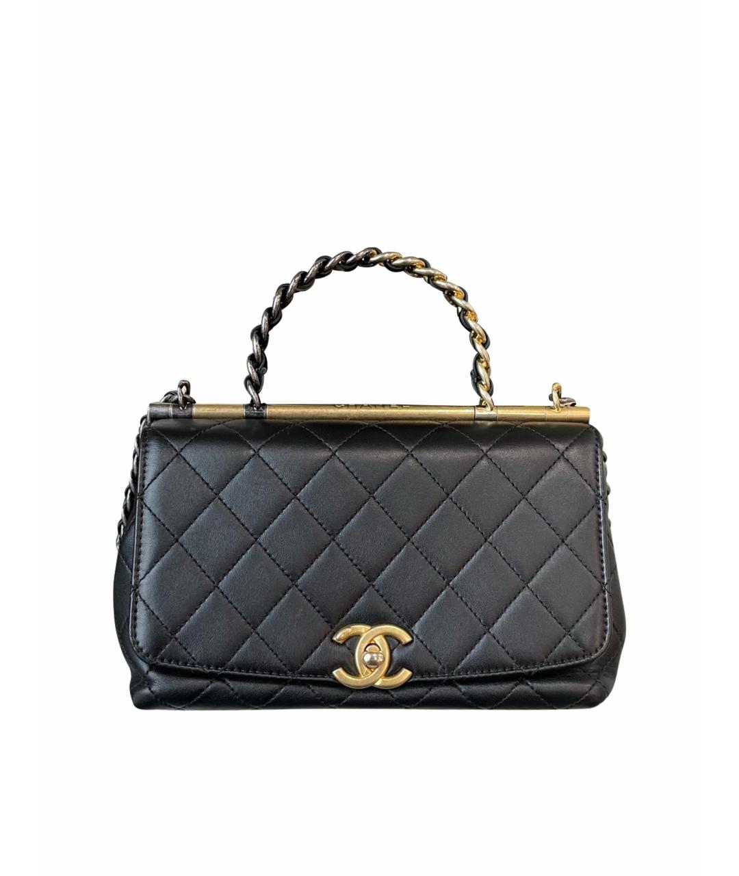 CHANEL Черная кожаная сумка с короткими ручками, фото 7