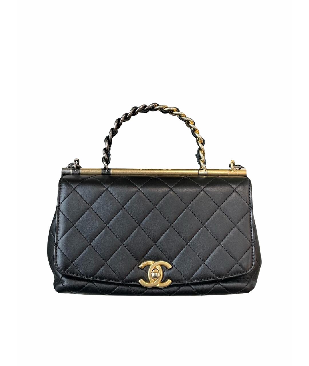 CHANEL Черная кожаная сумка с короткими ручками, фото 1