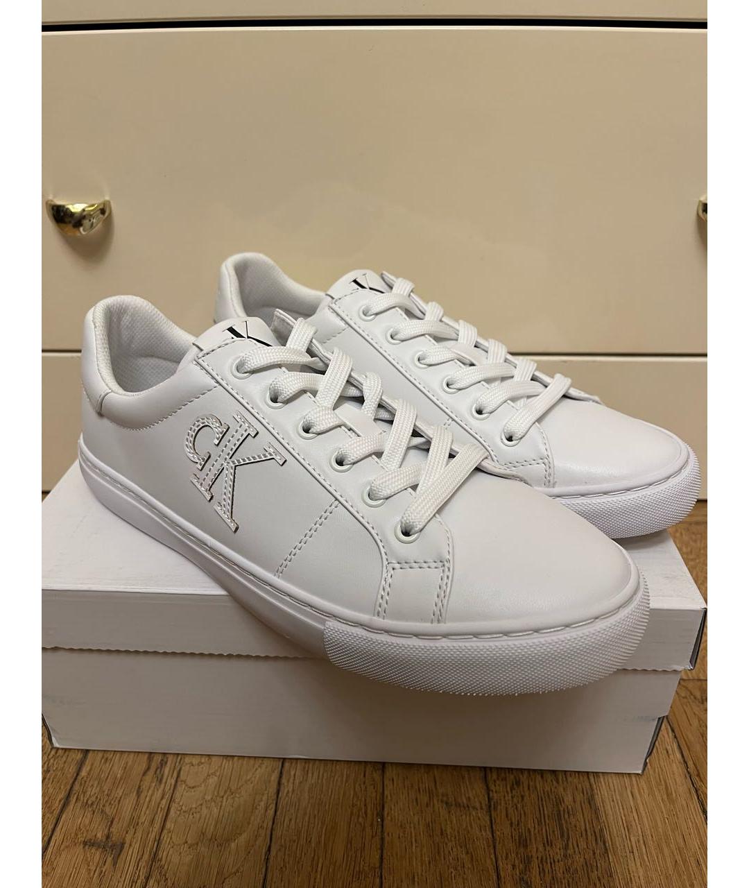 CALVIN KLEIN Белые низкие кроссовки / кеды из искусственной кожи, фото 3