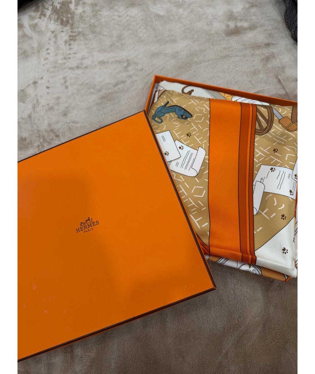 HERMES Оранжевый шелковый платок, фото 2