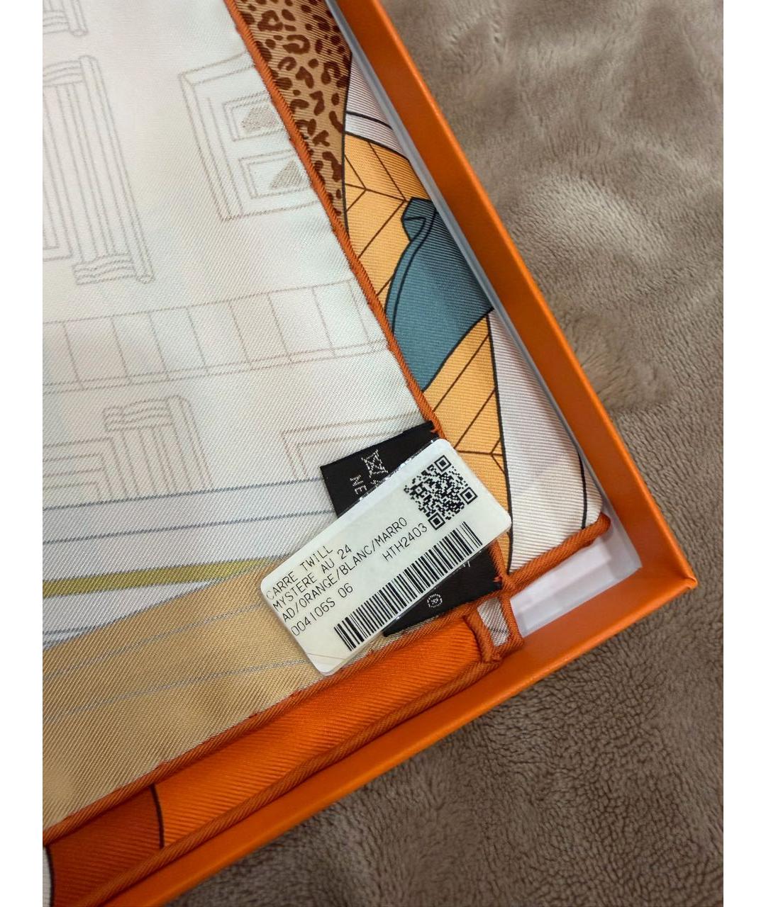 HERMES Оранжевый шелковый платок, фото 3