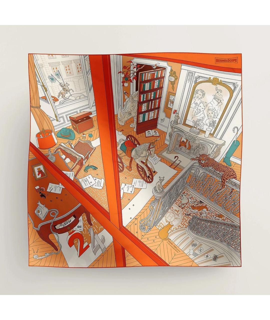 HERMES Оранжевый шелковый платок, фото 5