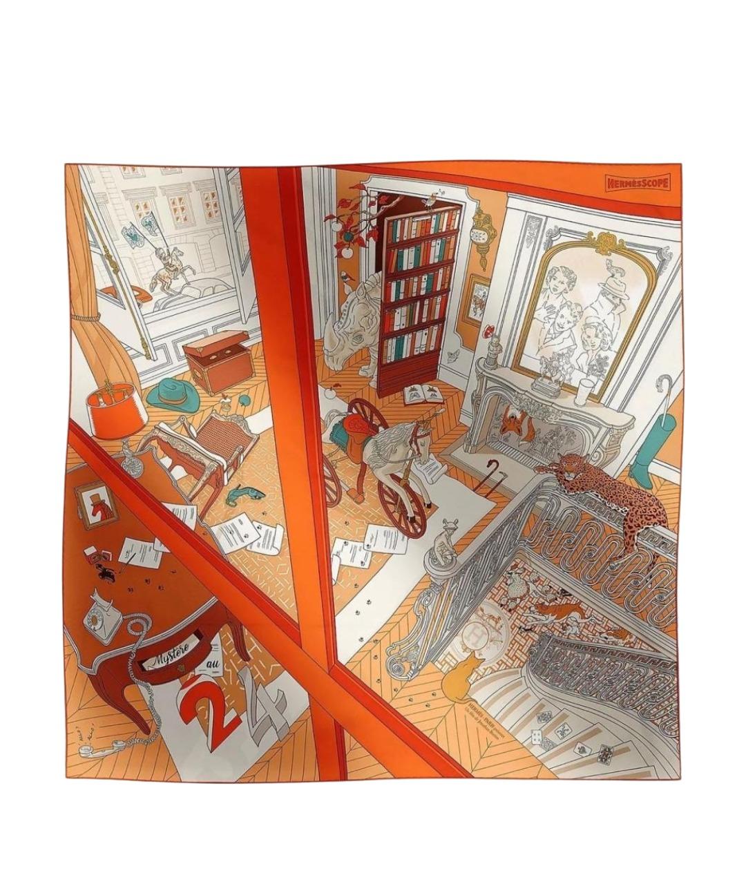 HERMES Оранжевый шелковый платок, фото 1