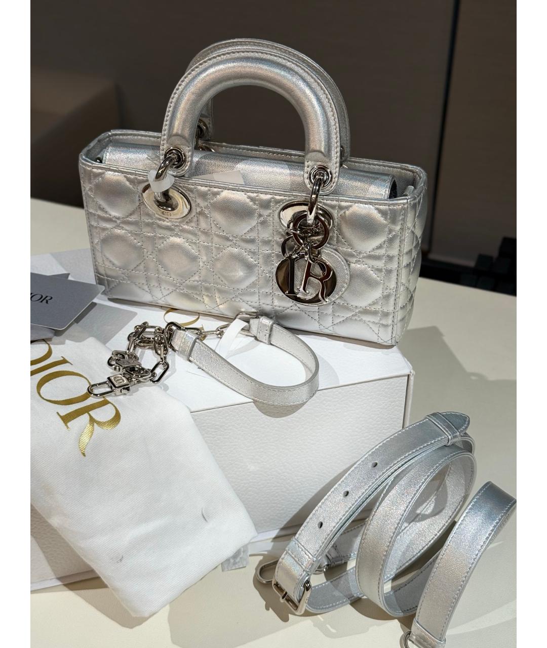 CHRISTIAN DIOR Серебряная кожаная сумка тоут, фото 2