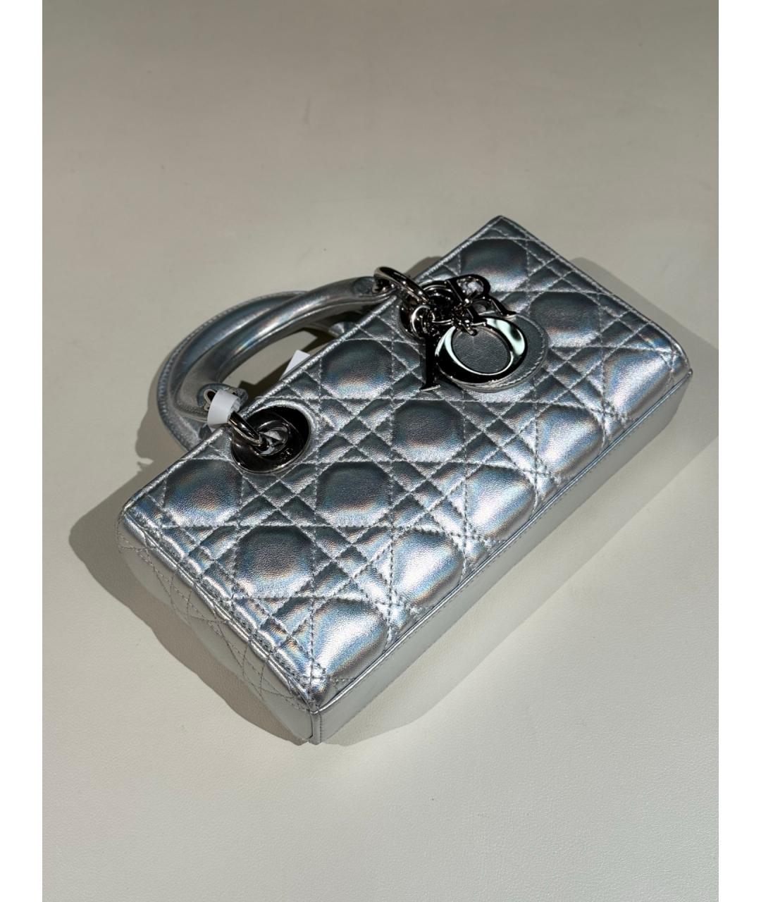 CHRISTIAN DIOR Серебряная кожаная сумка тоут, фото 8