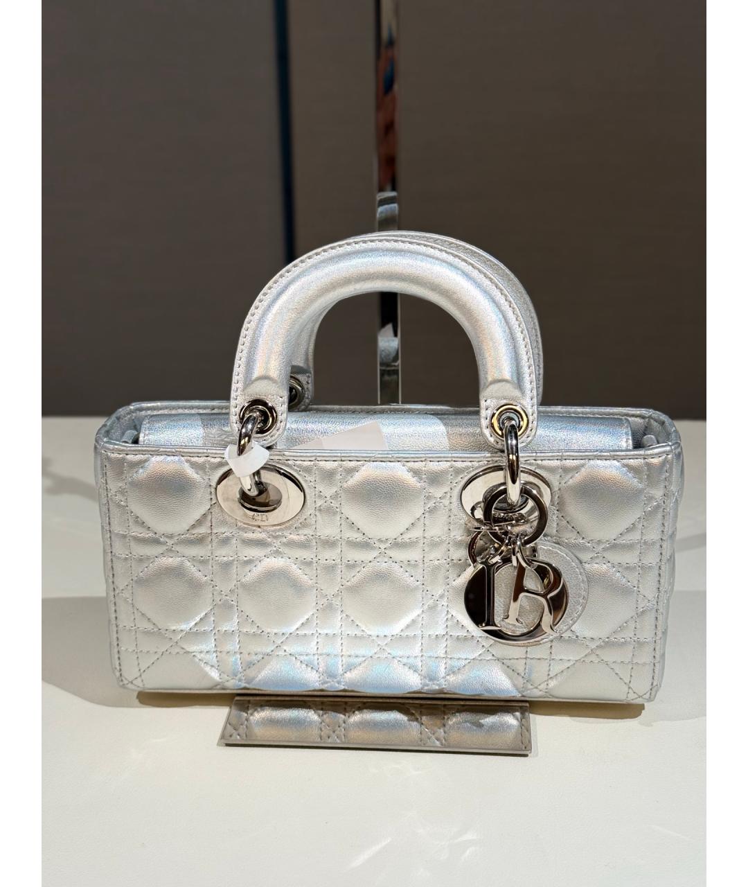 CHRISTIAN DIOR Серебряная кожаная сумка тоут, фото 3