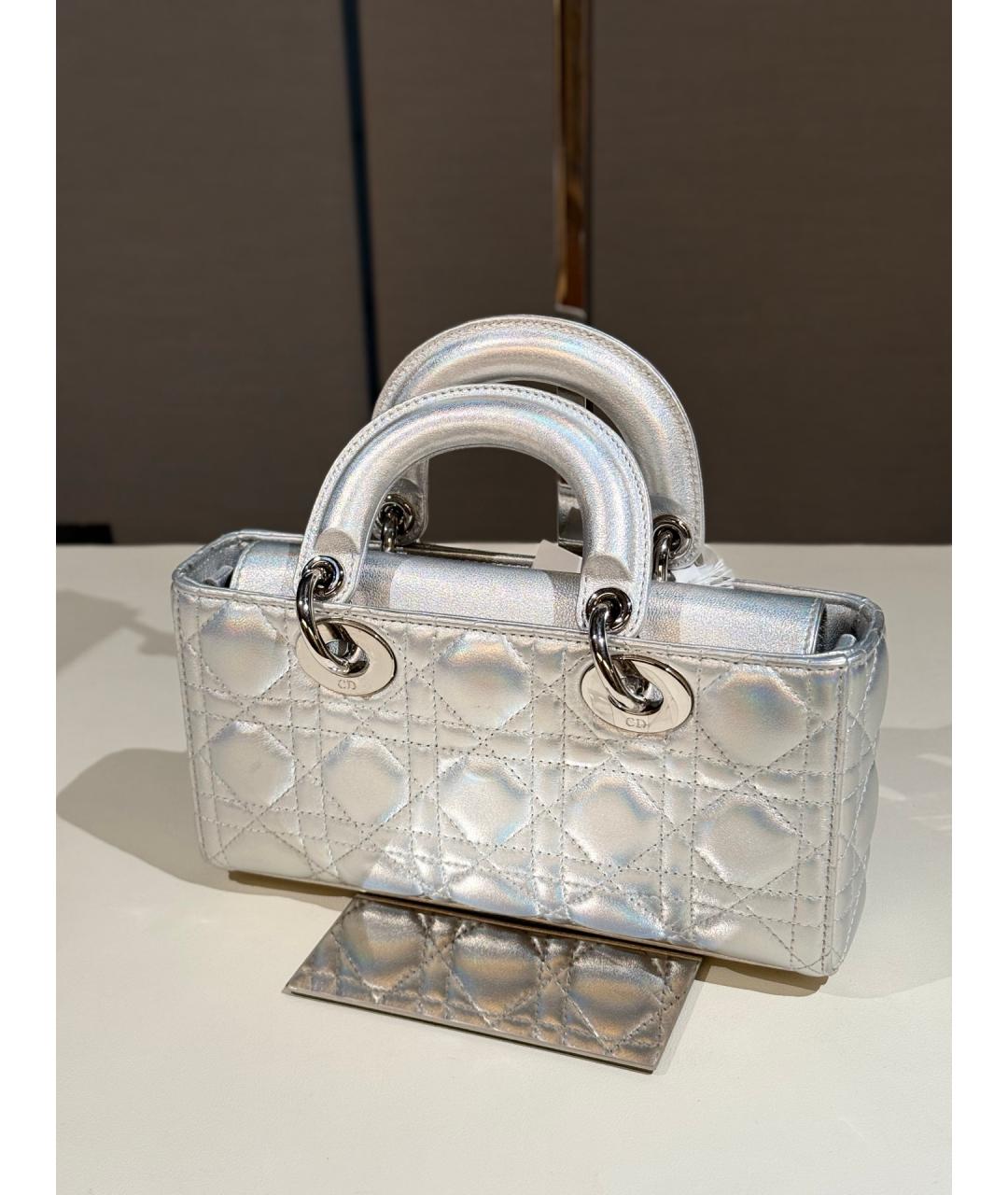 CHRISTIAN DIOR Серебряная кожаная сумка тоут, фото 7
