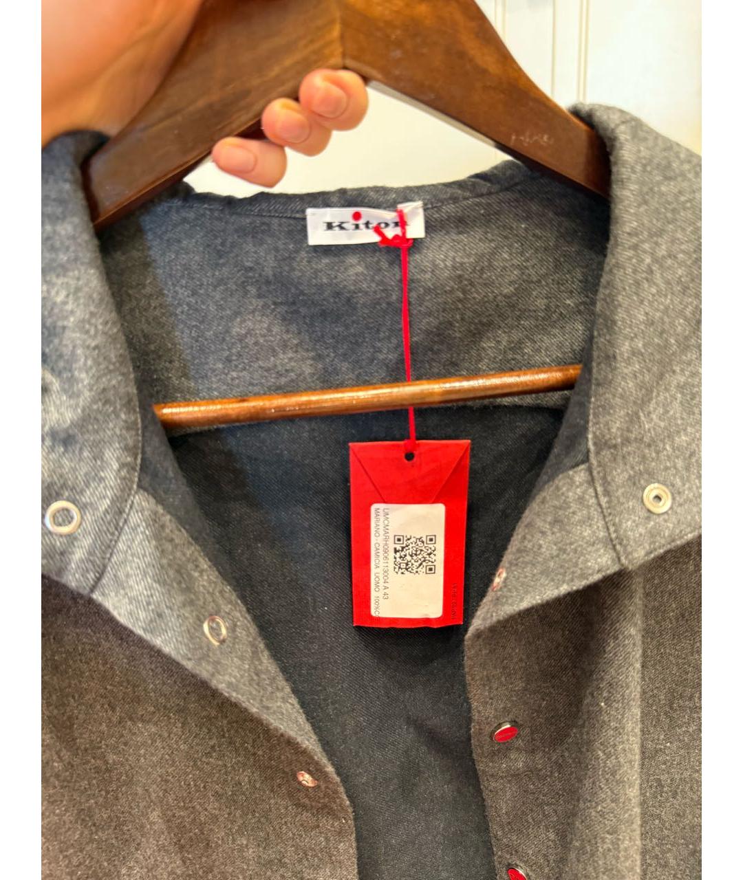 KITON Антрацитовая хлопковая кэжуал рубашка, фото 4