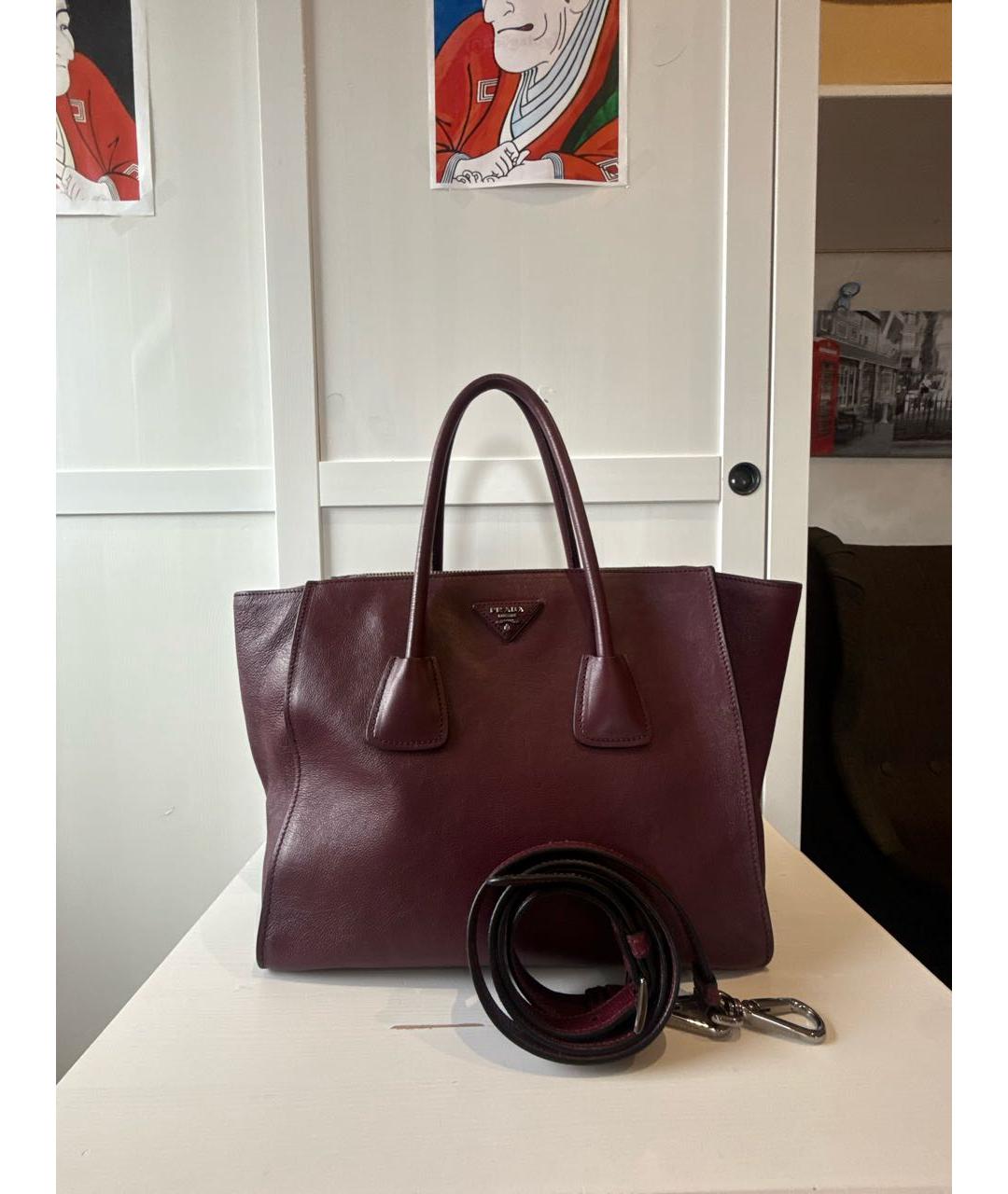 PRADA Бордовая кожаная сумка тоут, фото 7