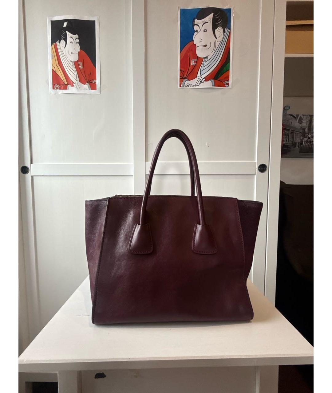 PRADA Бордовая кожаная сумка тоут, фото 3