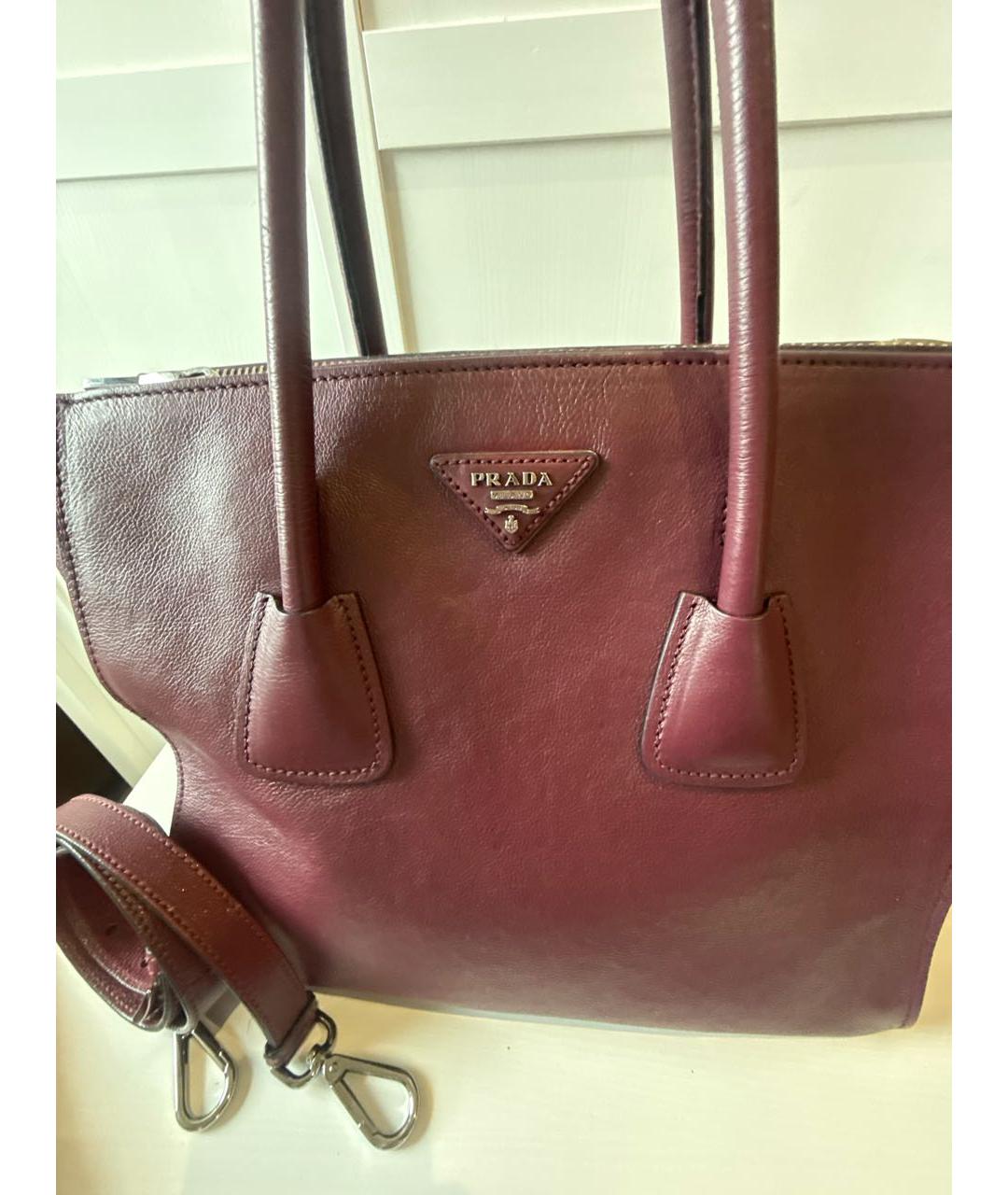 PRADA Бордовая кожаная сумка тоут, фото 5