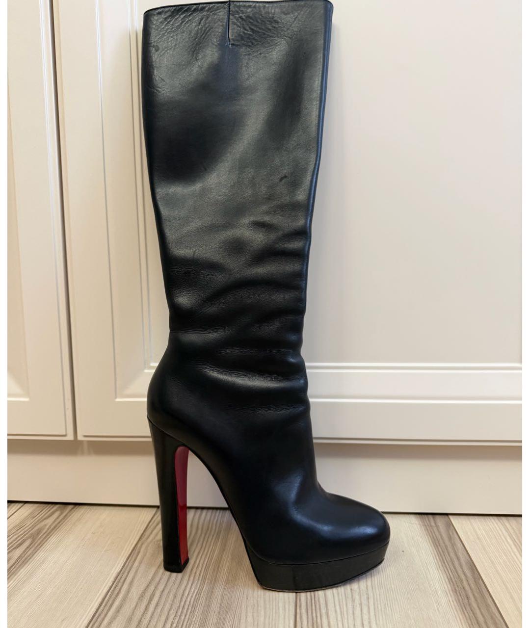 CHRISTIAN LOUBOUTIN Черные кожаные сапоги, фото 9