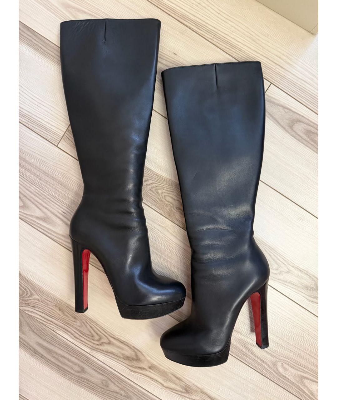CHRISTIAN LOUBOUTIN Черные кожаные сапоги, фото 5