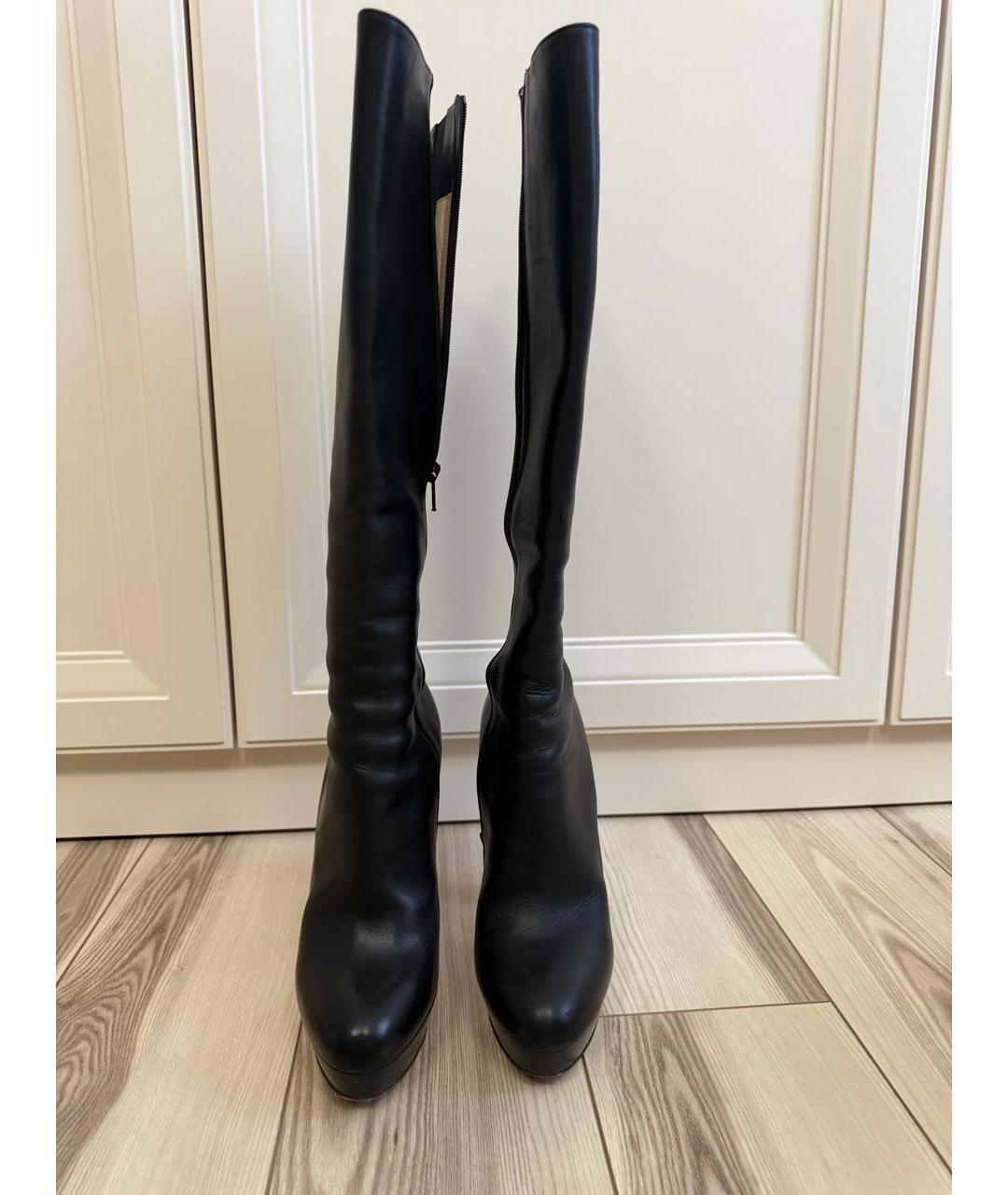 CHRISTIAN LOUBOUTIN Черные кожаные сапоги, фото 2