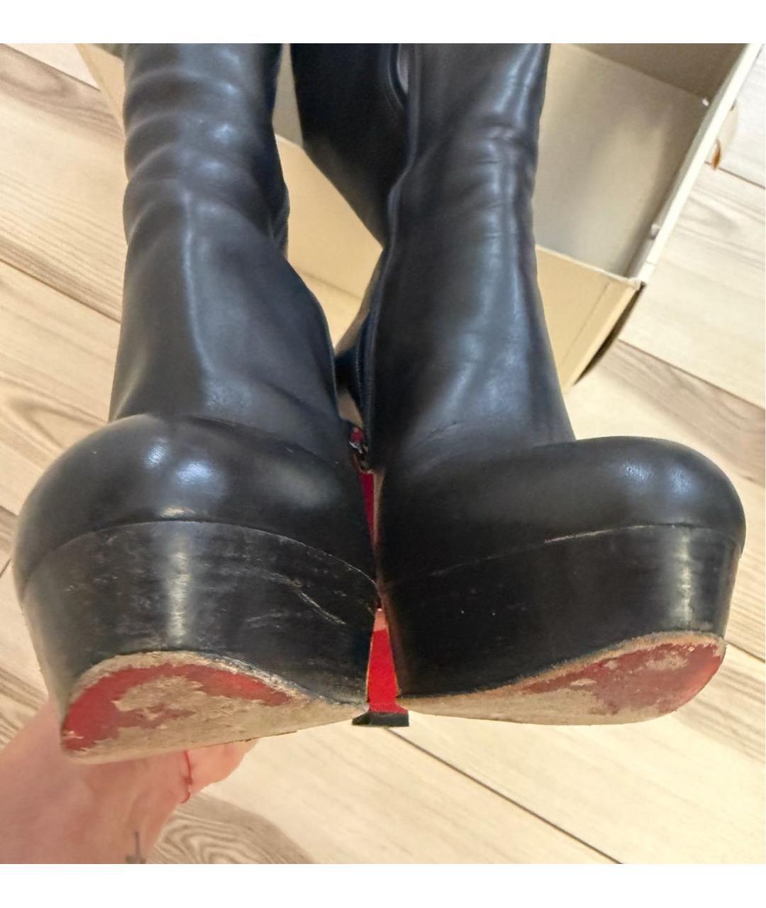 CHRISTIAN LOUBOUTIN Черные кожаные сапоги, фото 8