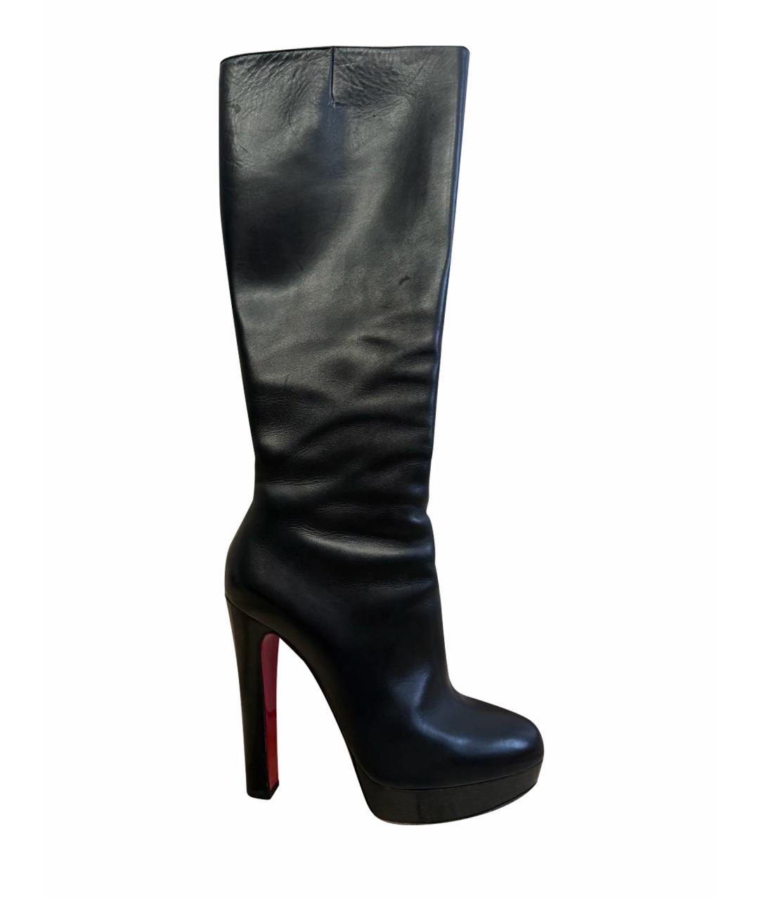 CHRISTIAN LOUBOUTIN Черные кожаные сапоги, фото 1