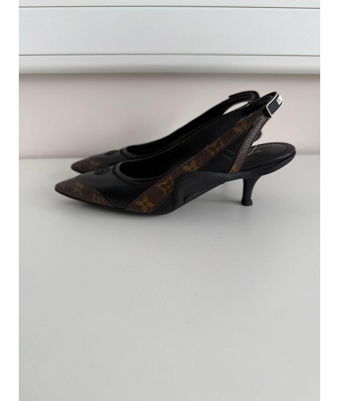 LOUIS VUITTON Коричневые кожаные лодочки на низком каблуке, фото 4