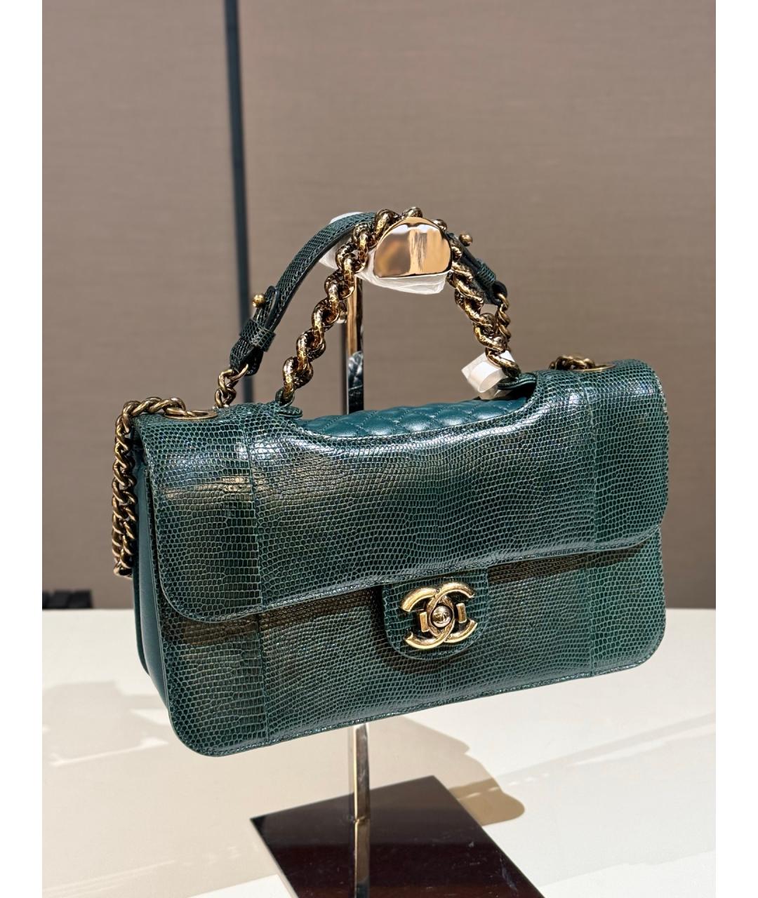 CHANEL Зеленая сумка через плечо из экзотической кожи, фото 3