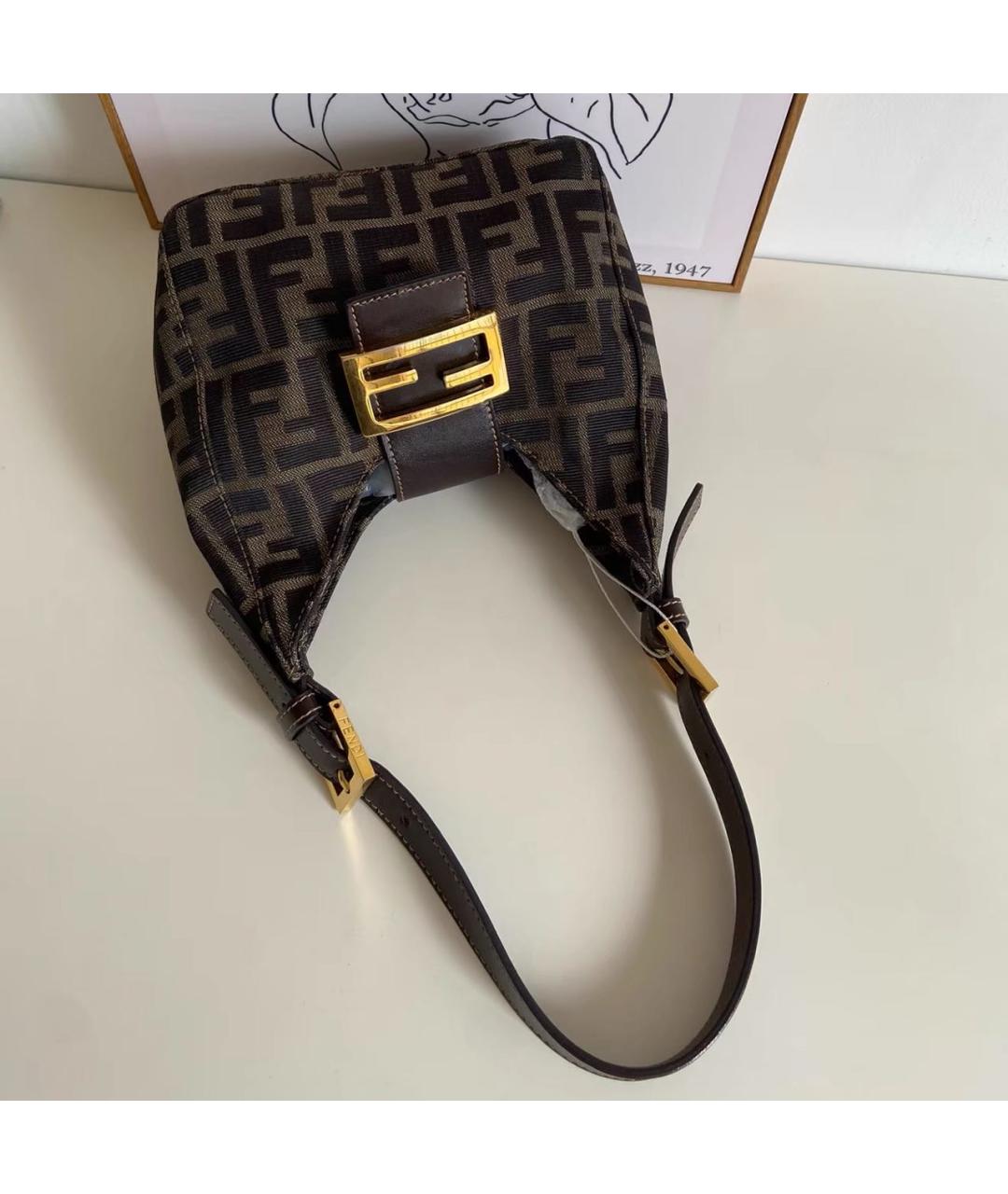 FENDI Коричневая кожаная сумка с короткими ручками, фото 7