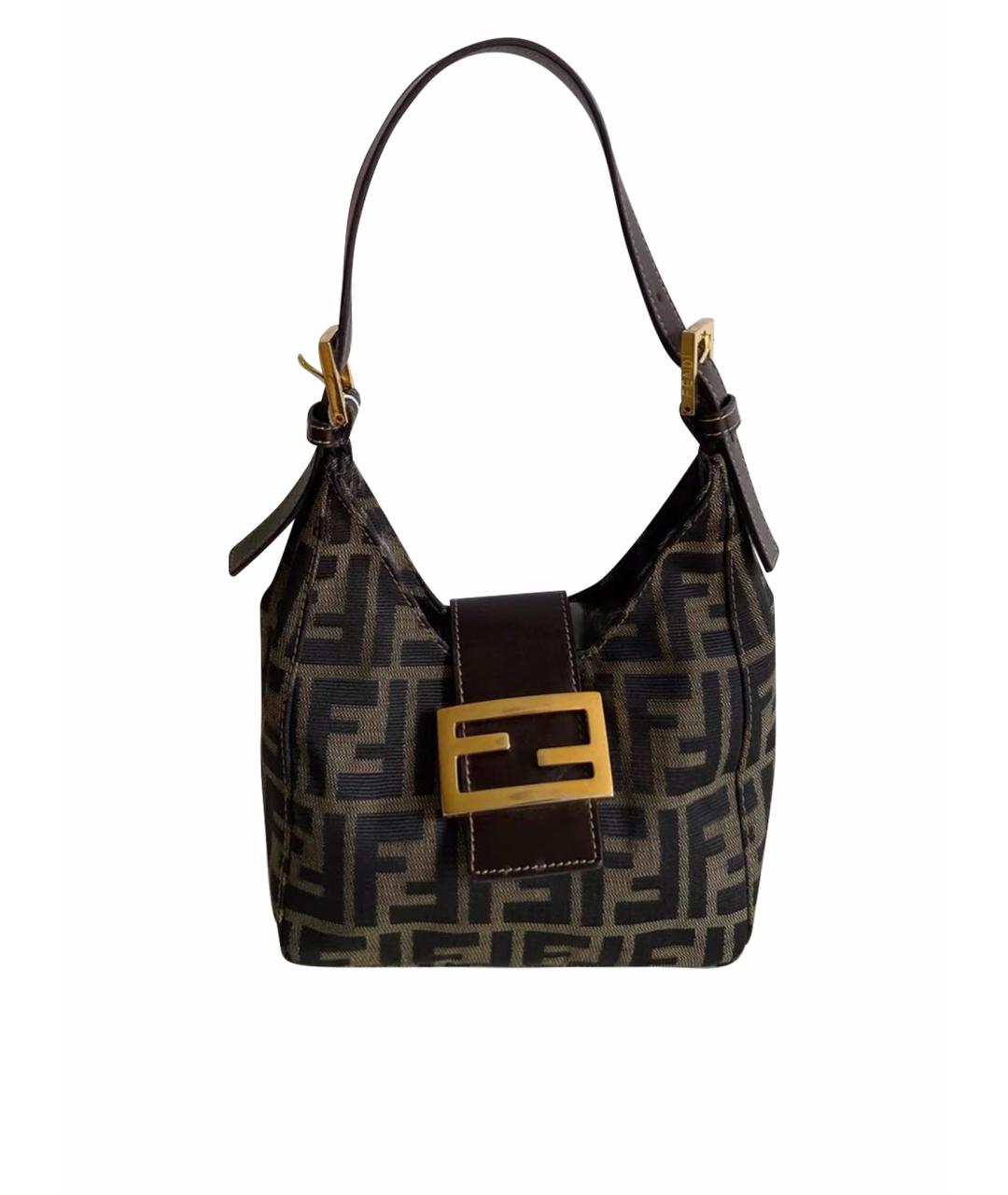 FENDI Коричневая кожаная сумка с короткими ручками, фото 1