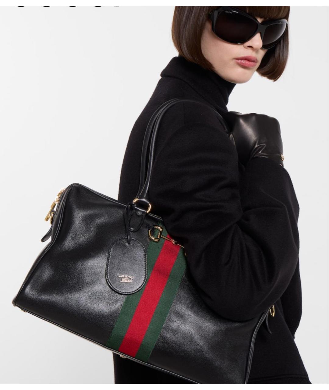 GUCCI Черная кожаная сумка тоут, фото 2