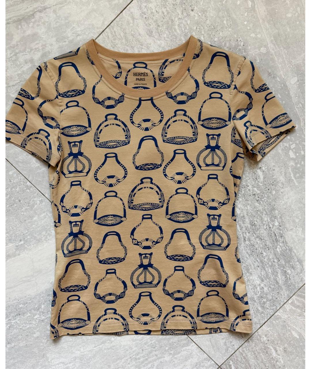 HERMES Бежевая хлопковая футболка, фото 5