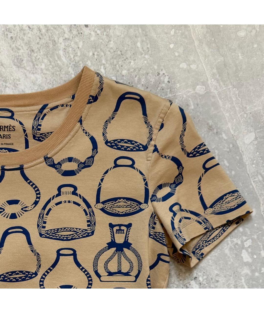 HERMES Бежевая хлопковая футболка, фото 4