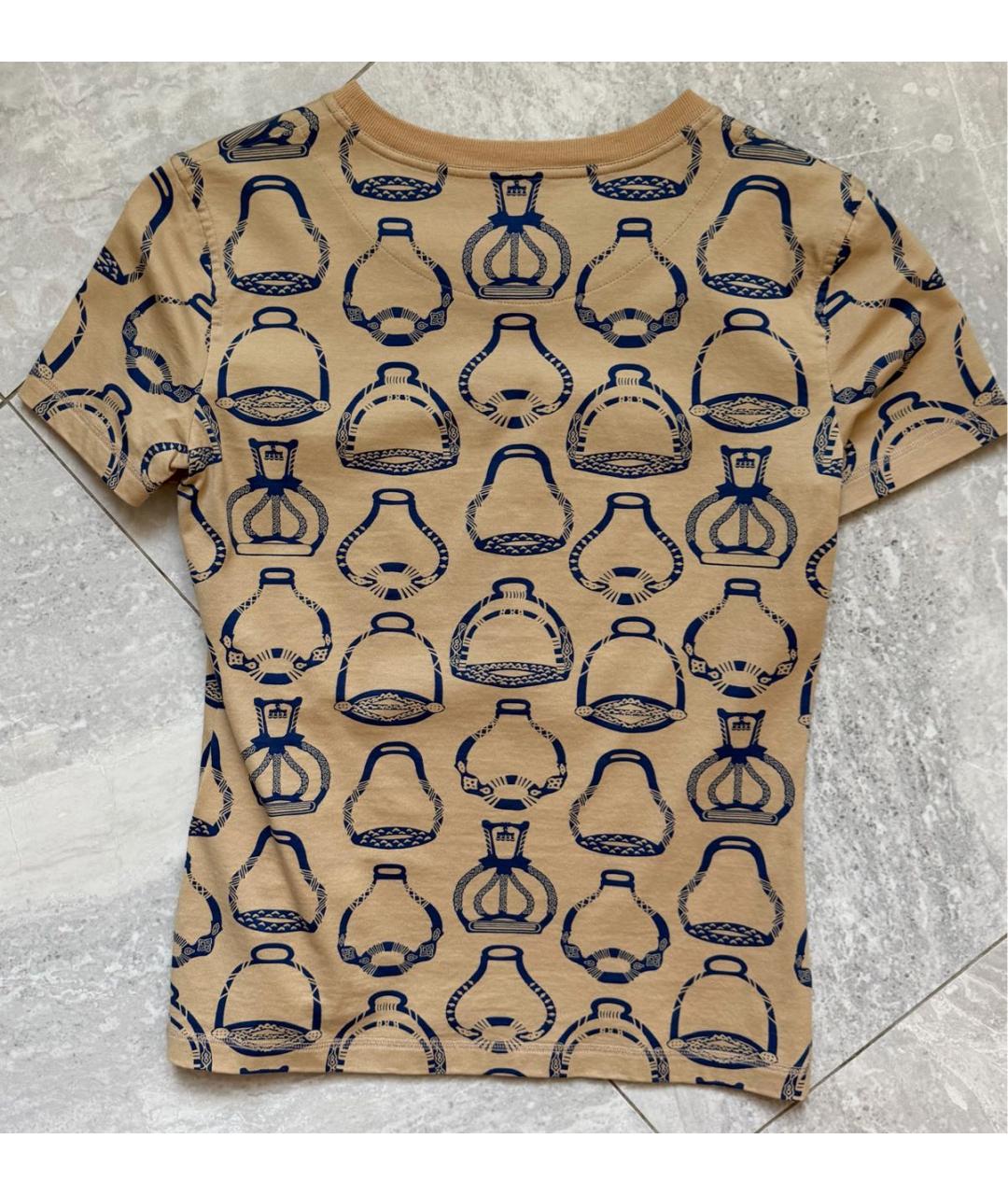 HERMES Бежевая хлопковая футболка, фото 2