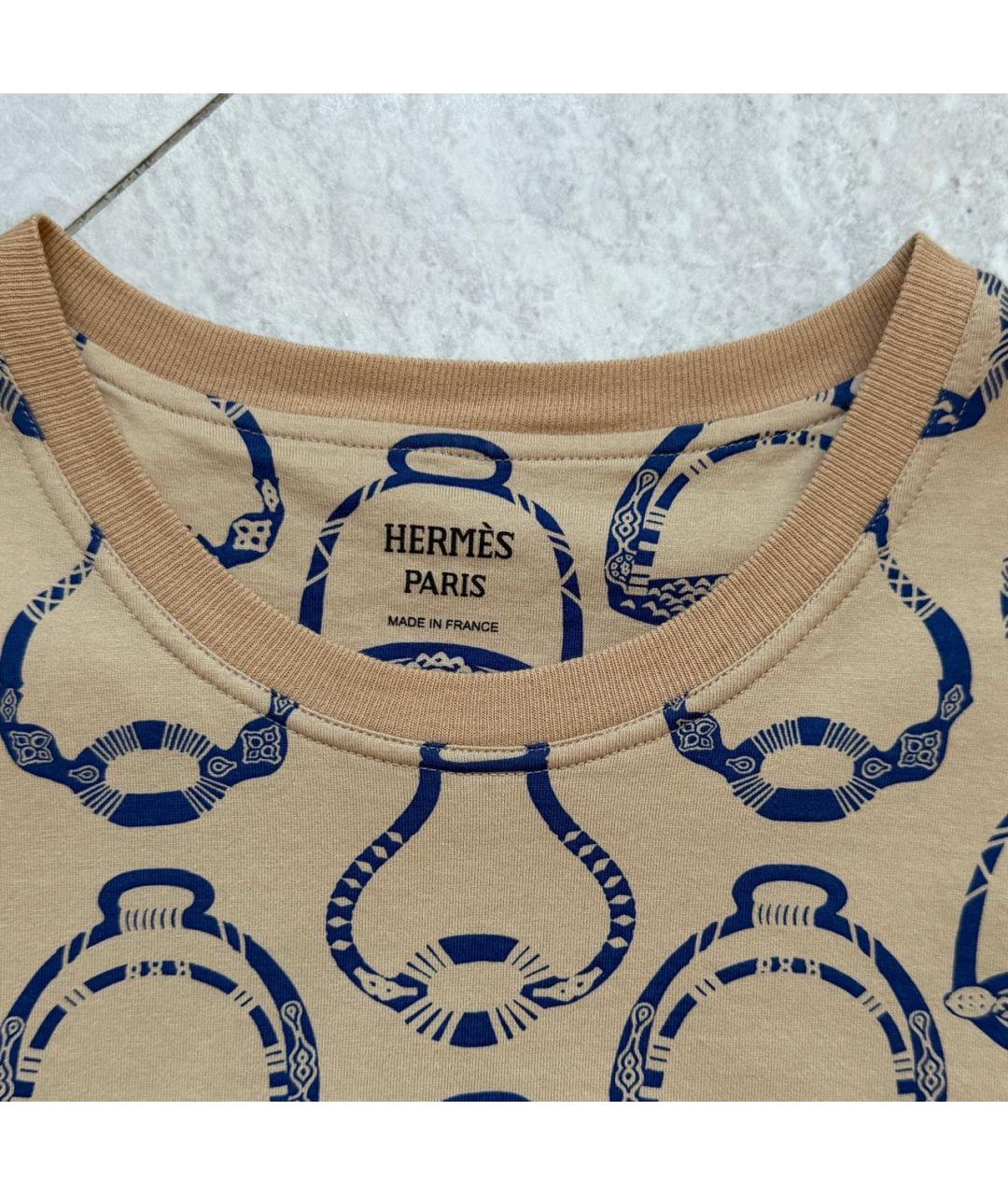 HERMES Бежевая хлопковая футболка, фото 3