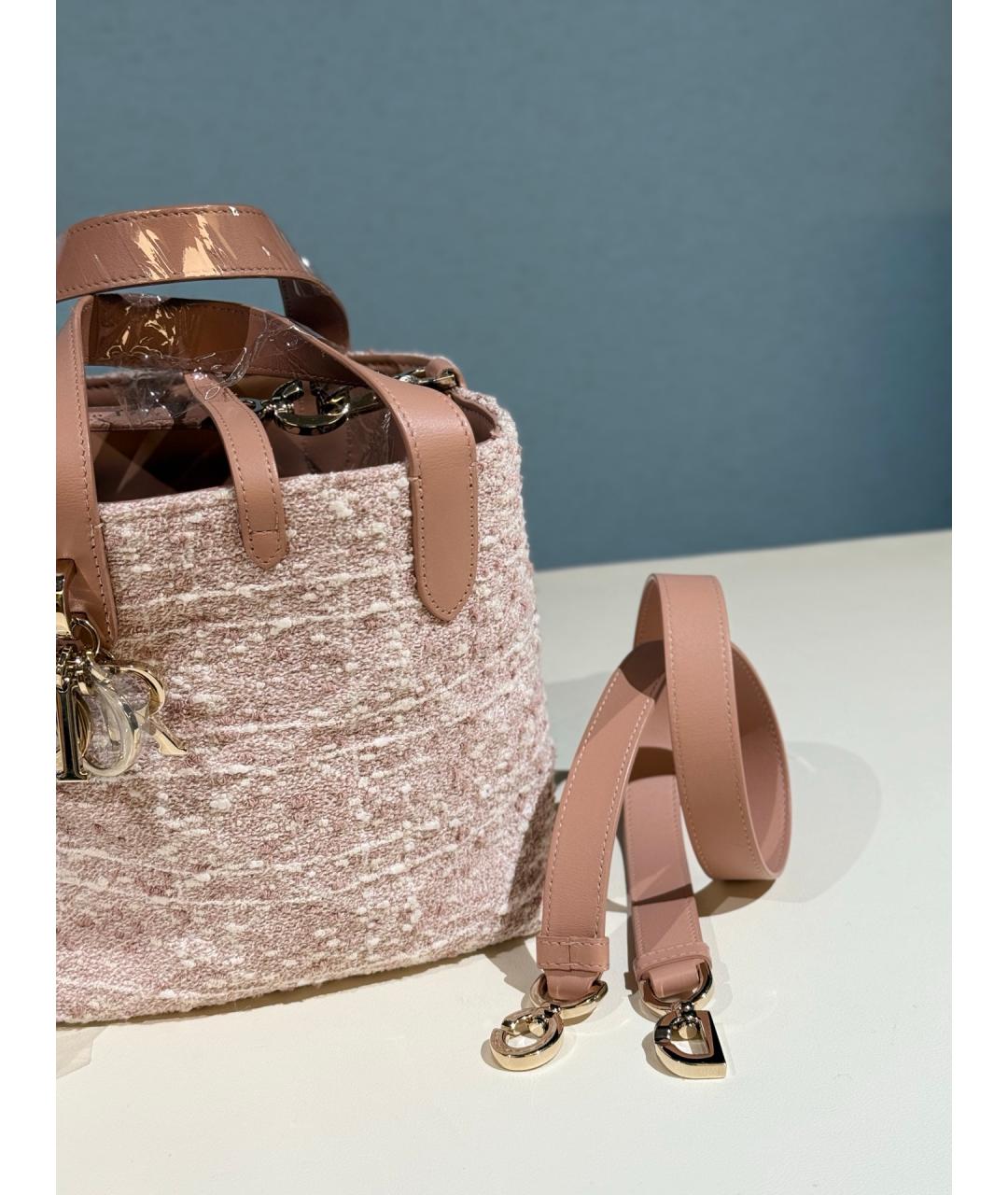 CHRISTIAN DIOR Розовая твидовая сумка тоут, фото 5