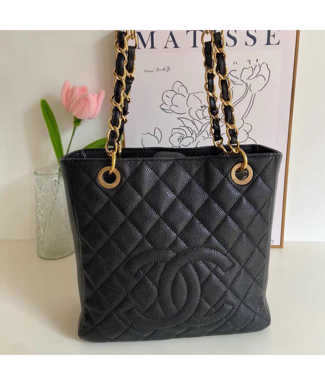 CHANEL Черная кожаная сумка тоут, фото 2