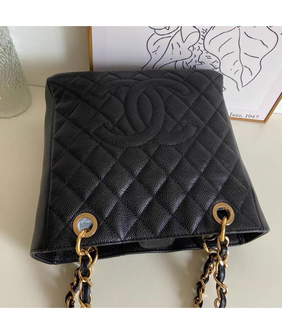 CHANEL Черная кожаная сумка тоут, фото 5