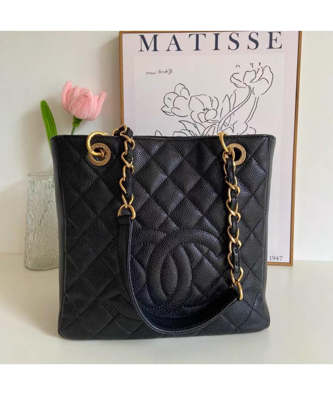 CHANEL Черная кожаная сумка тоут, фото 9