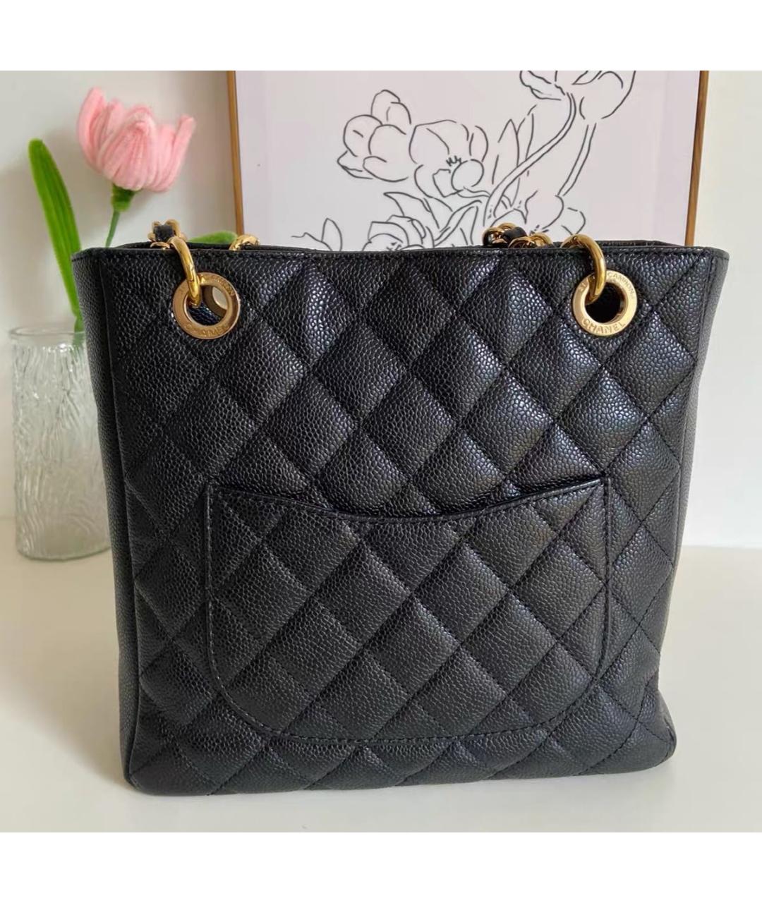 CHANEL Черная кожаная сумка тоут, фото 4