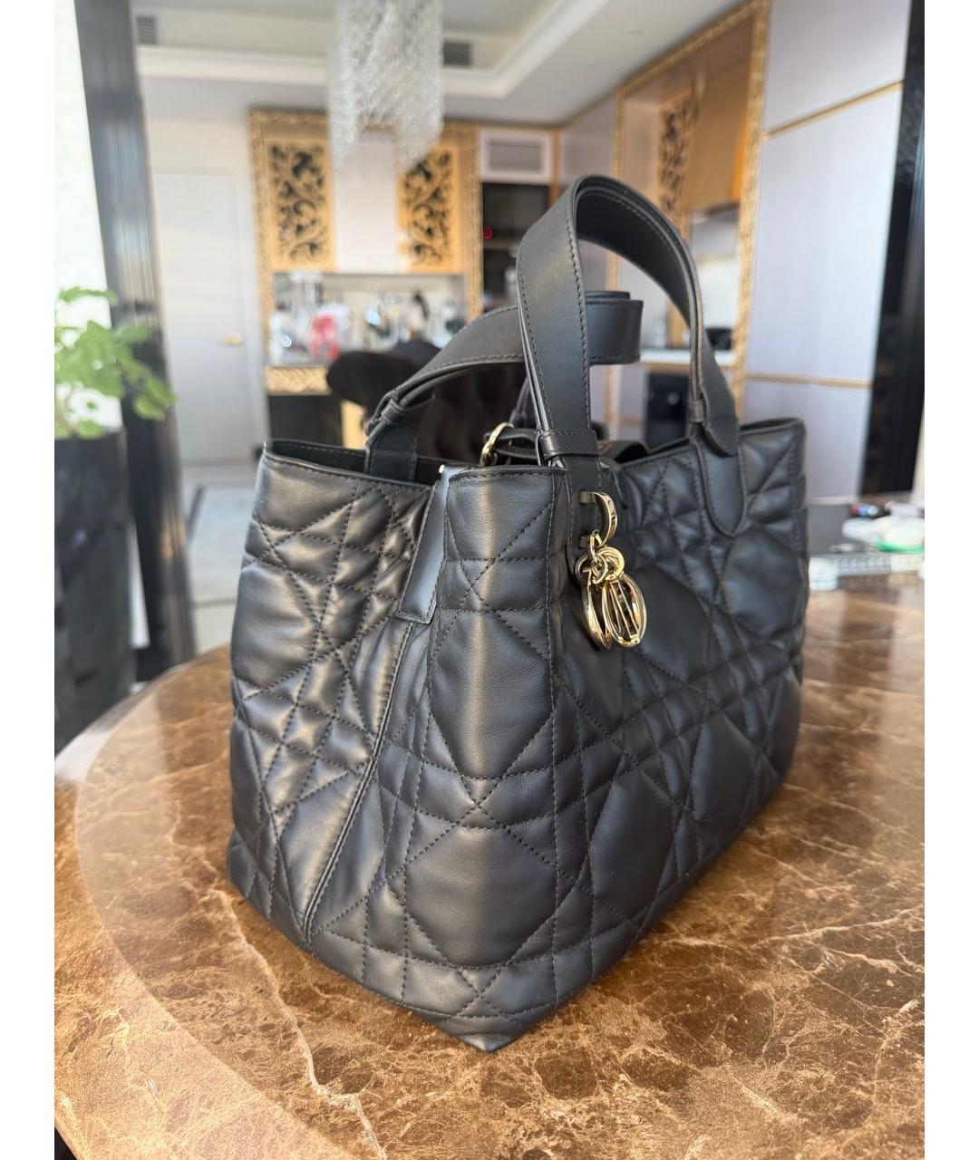 CHRISTIAN DIOR Черная кожаная сумка тоут, фото 2