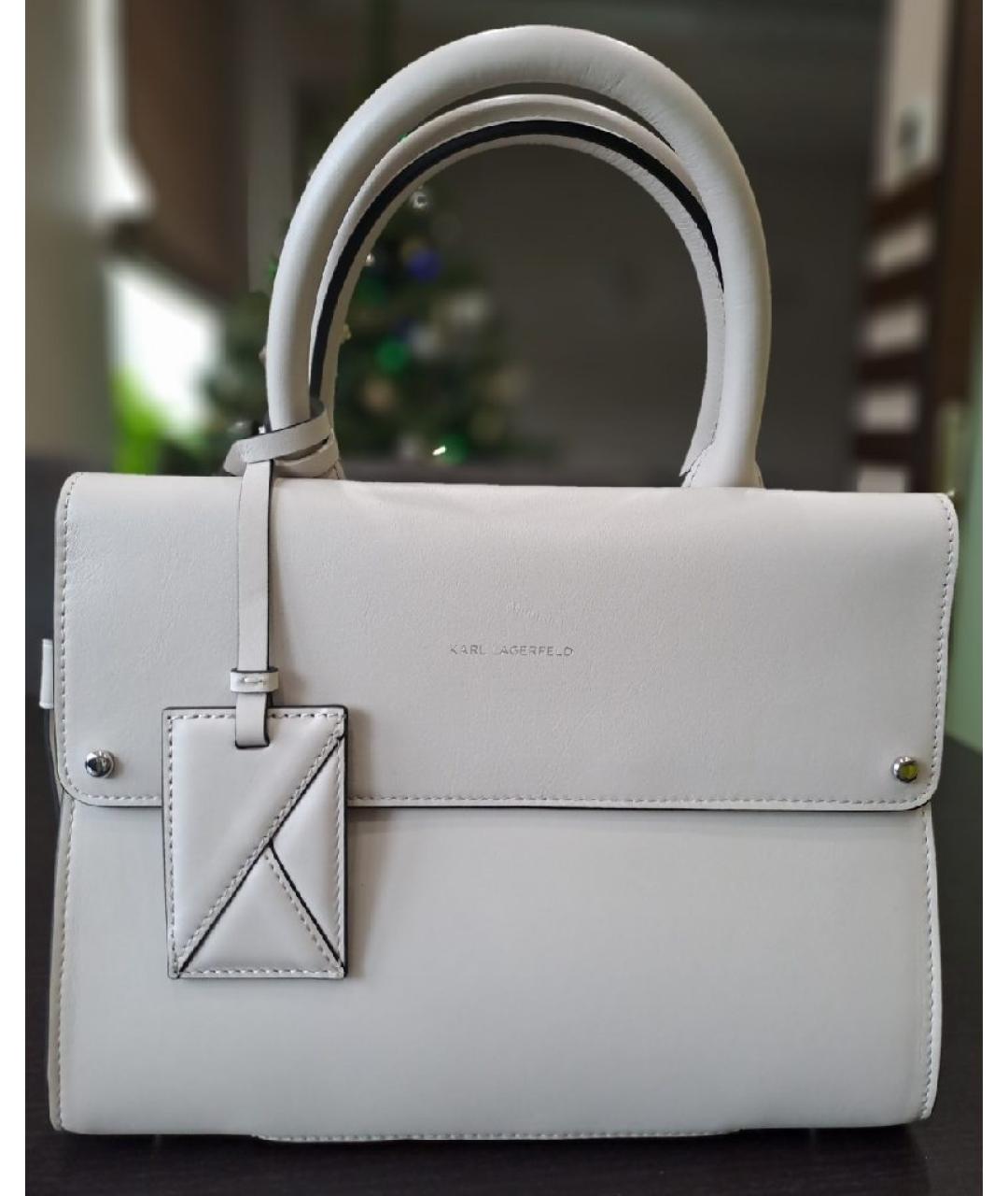 KARL LAGERFELD Серая кожаная сумка с короткими ручками, фото 4