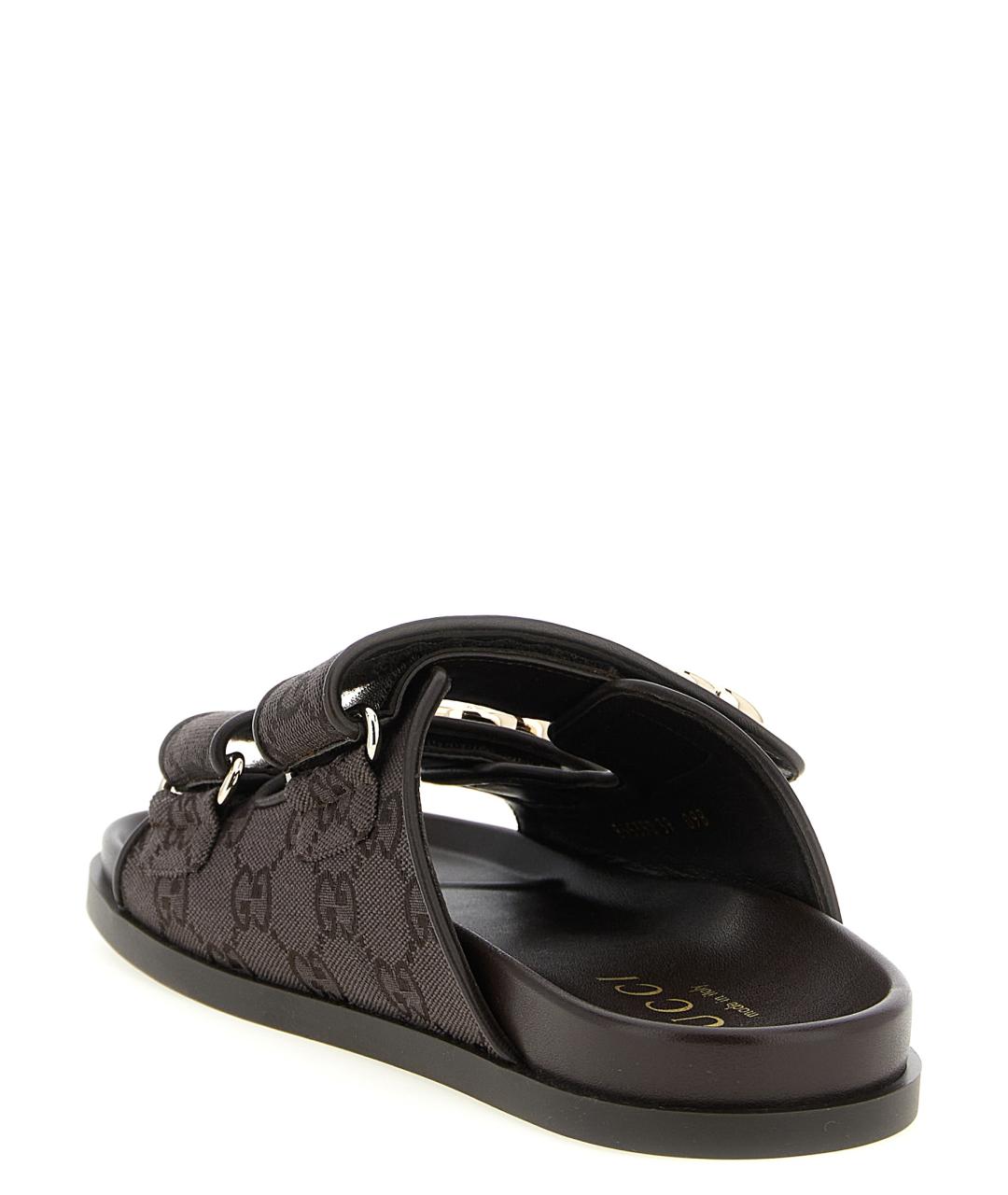 GUCCI Коричневые текстильные шлепанцы, фото 3