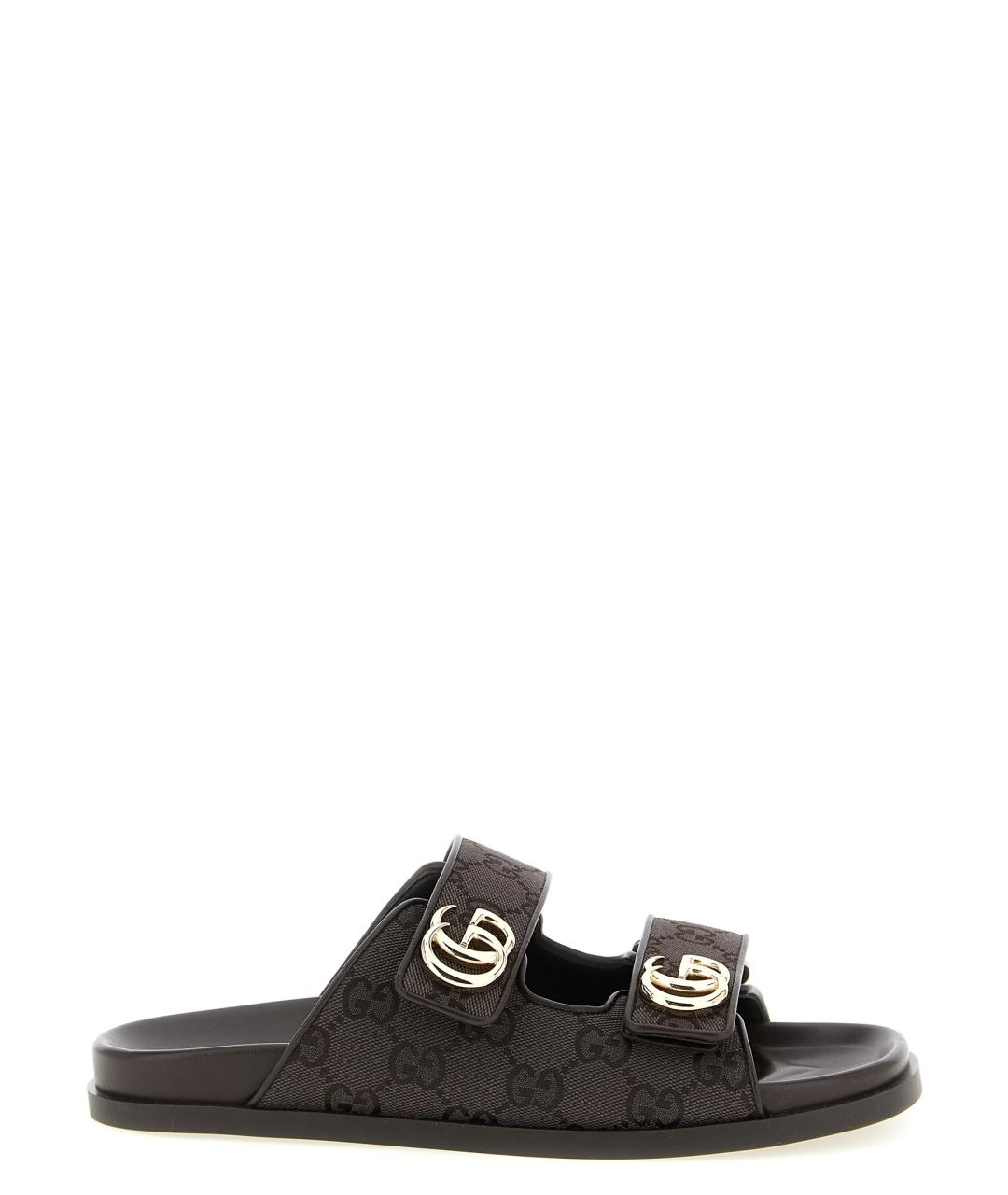 GUCCI Коричневые текстильные шлепанцы, фото 1
