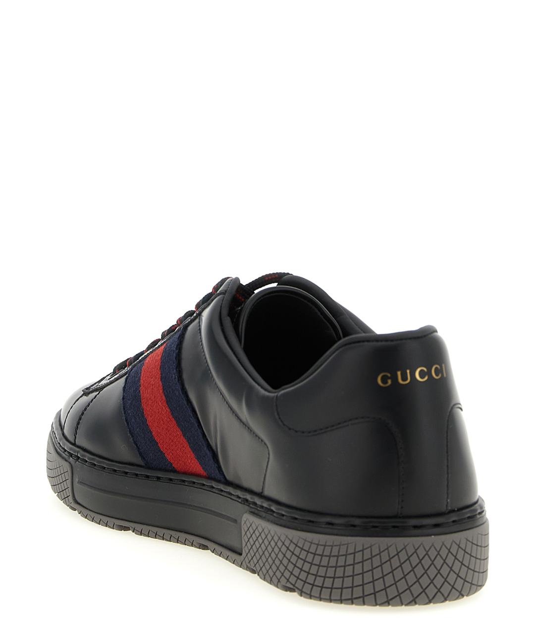 GUCCI Черные кожаные низкие кроссовки / кеды, фото 3