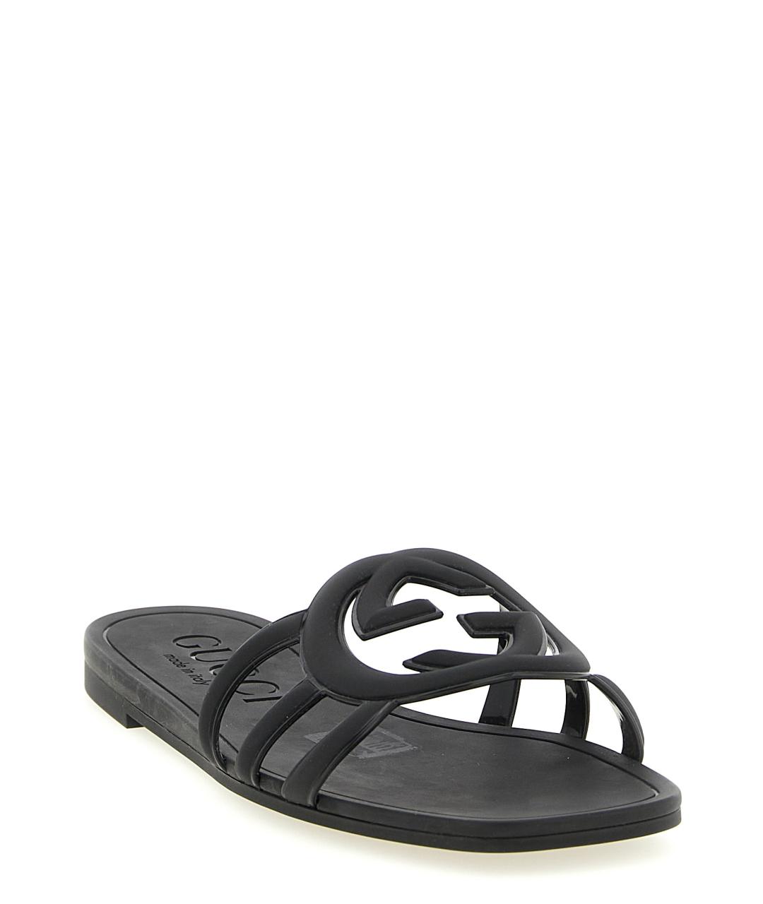 GUCCI Черные резиновые шлепанцы, фото 2