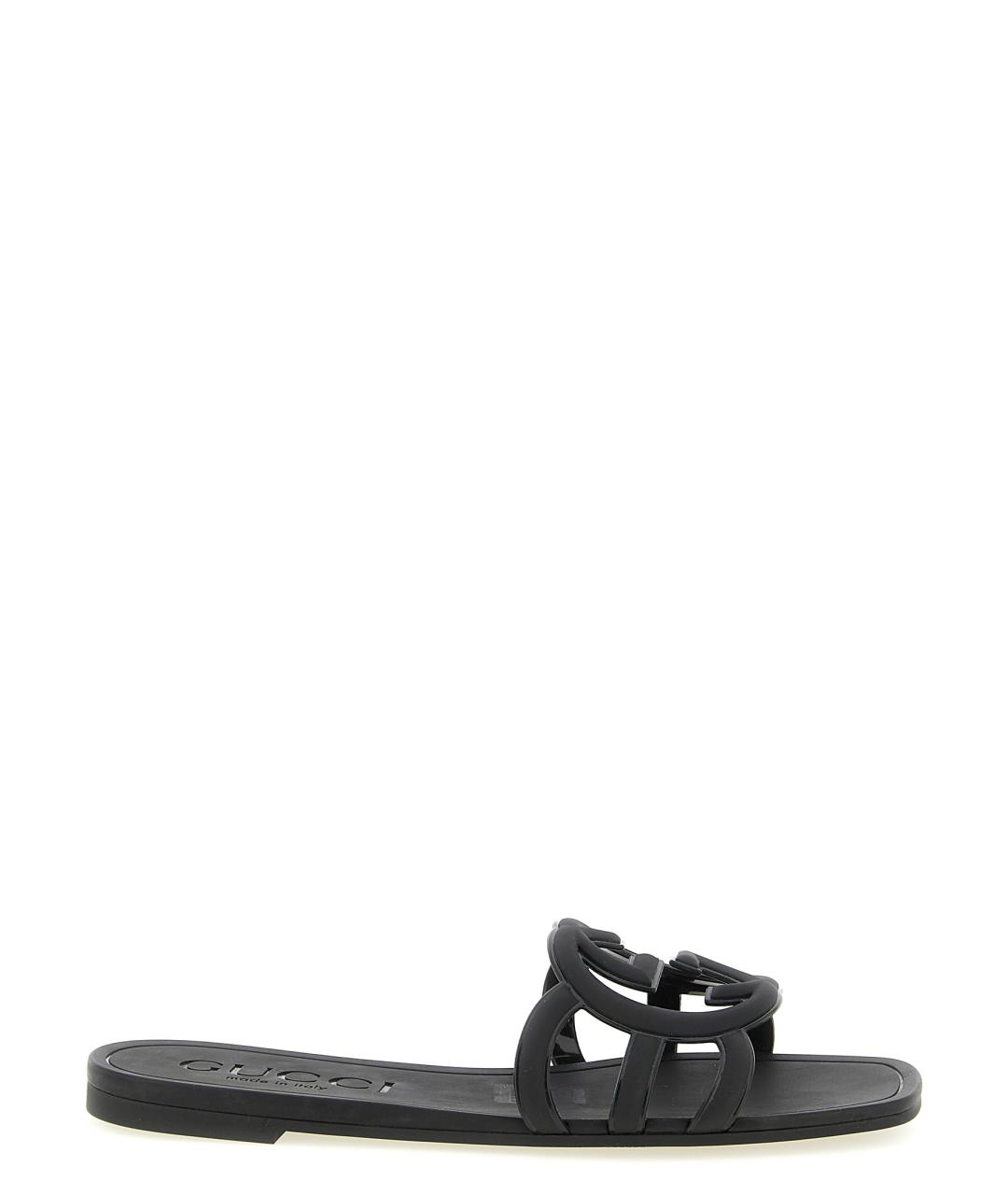 GUCCI Черные резиновые шлепанцы, фото 1