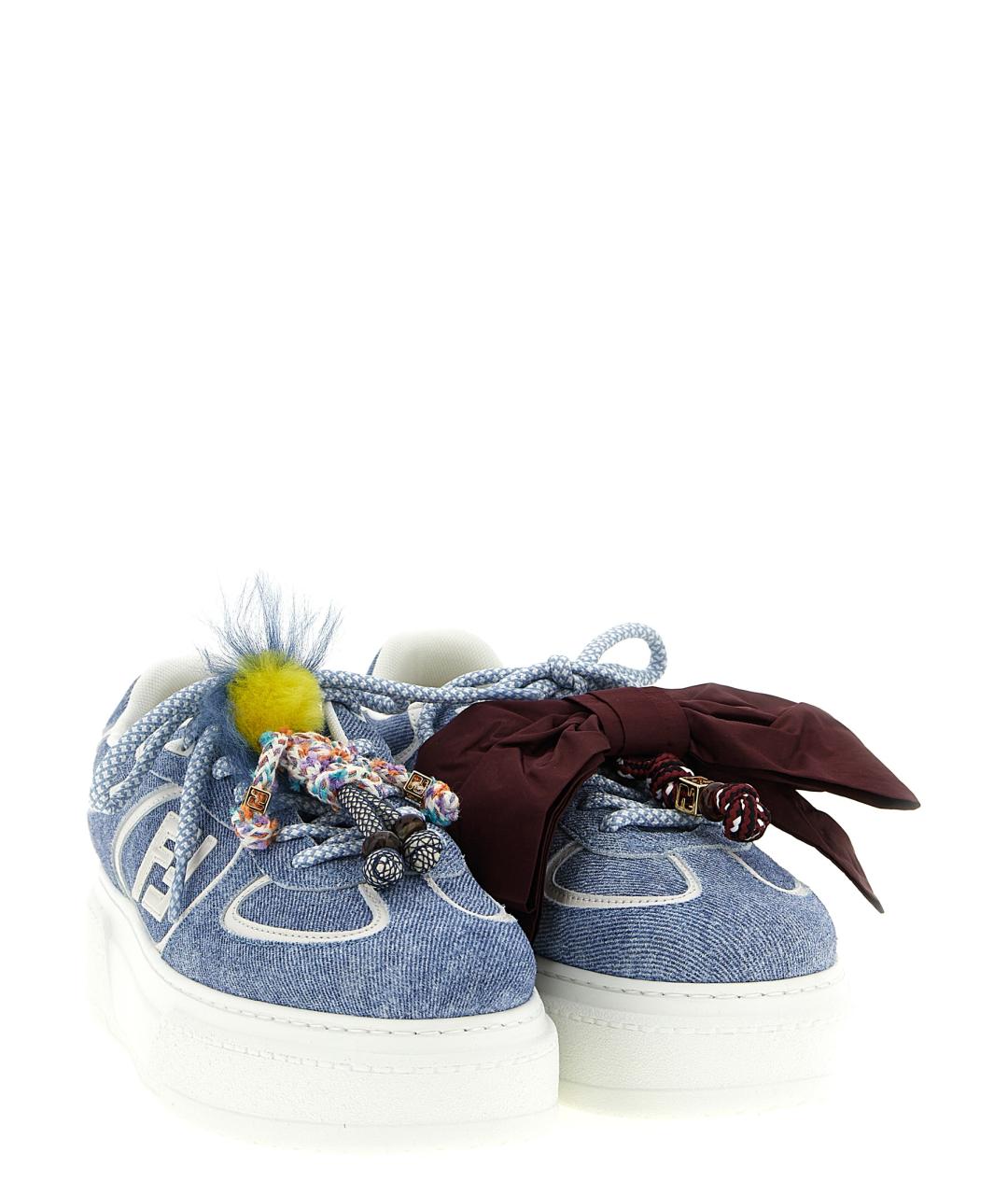 FENDI Голубые кожаные кеды, фото 3