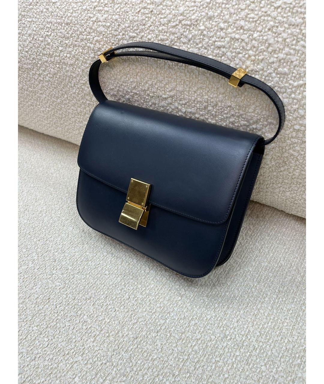 CELINE Темно-синяя кожаная сумка с короткими ручками, фото 5