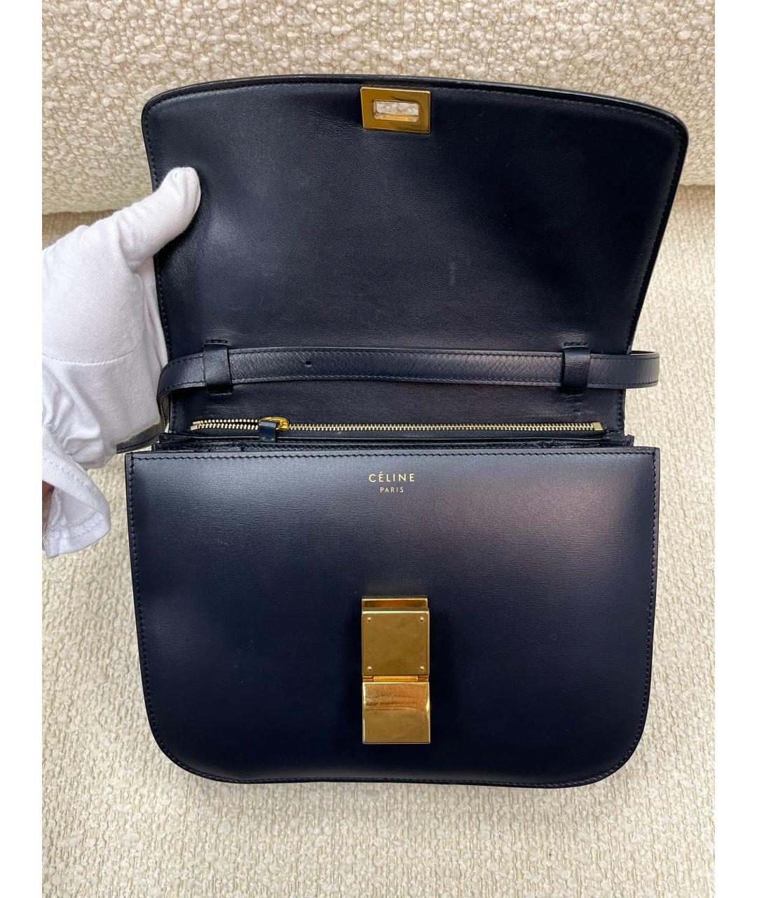 CELINE Темно-синяя кожаная сумка с короткими ручками, фото 6