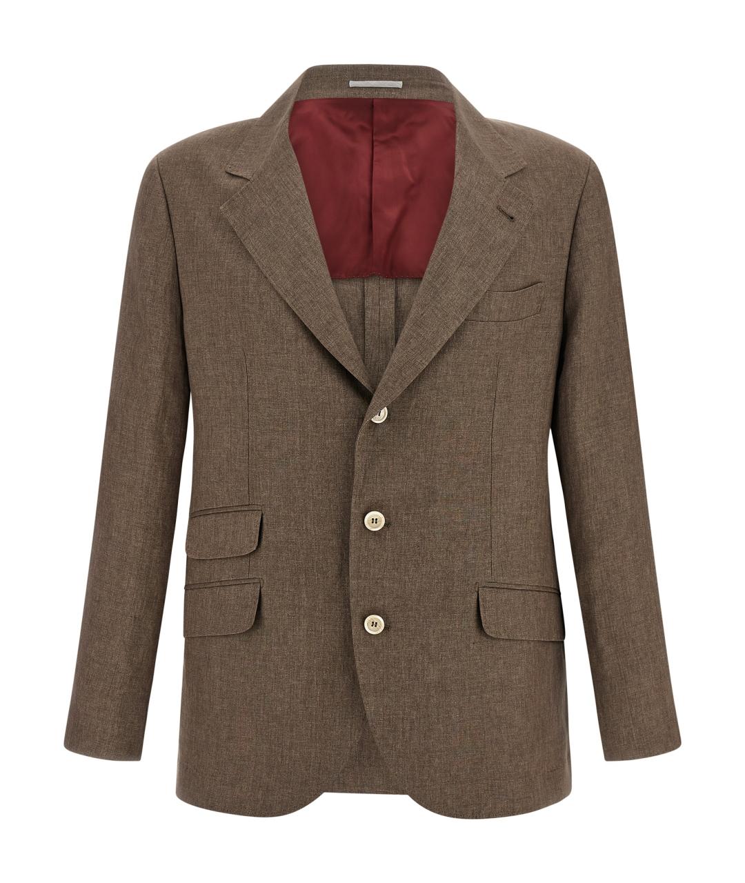BRUNELLO CUCINELLI Коричневый льняной пиджак, фото 1