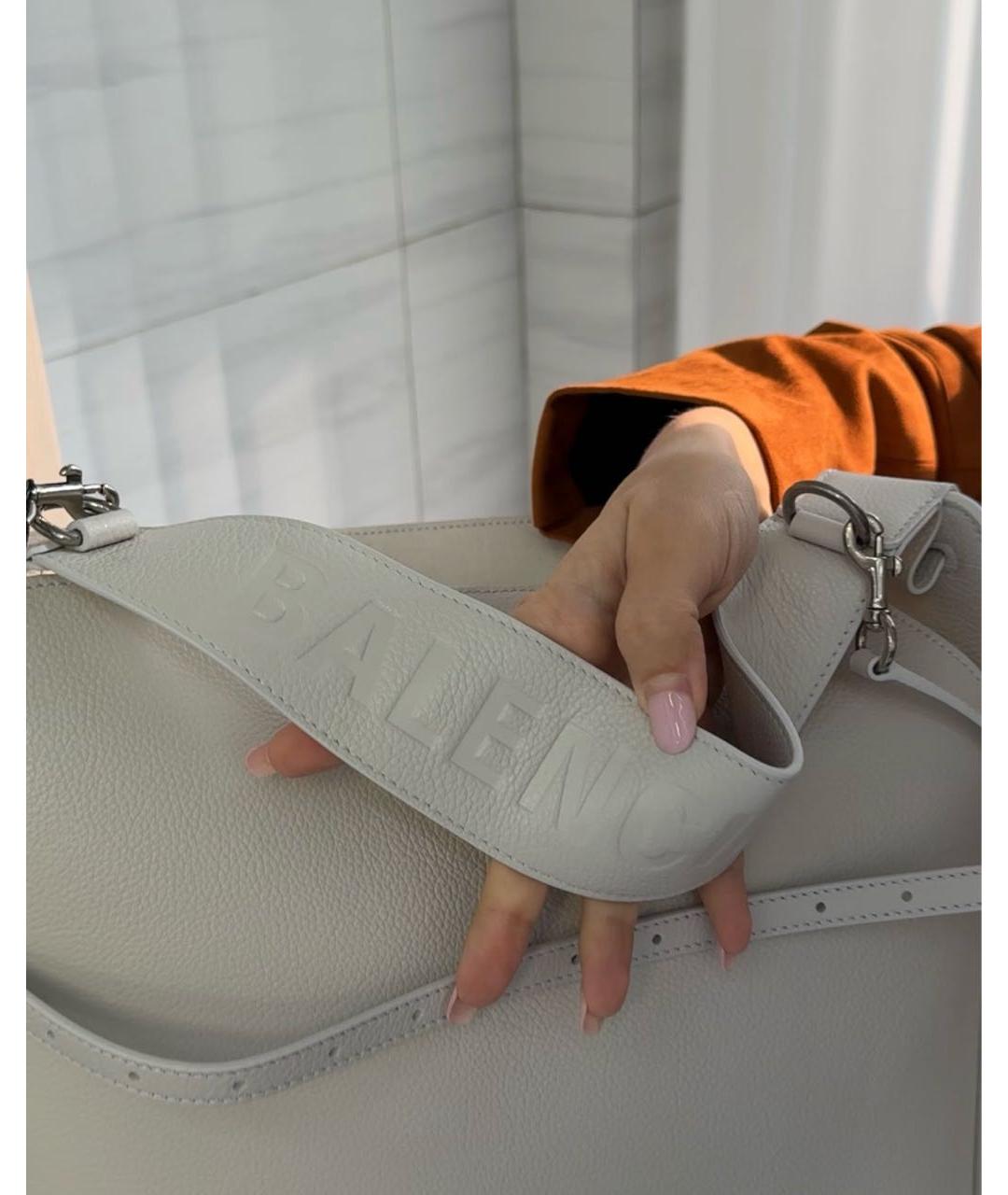 BALENCIAGA Белая кожаная сумка тоут, фото 3