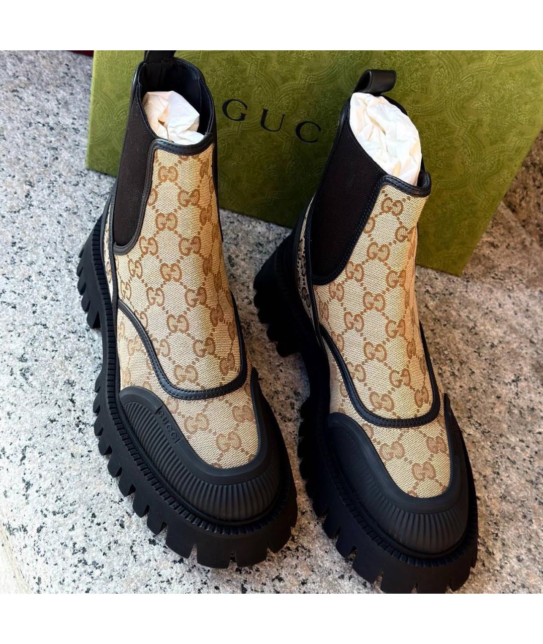 GUCCI Бежевые текстильные ботинки, фото 3